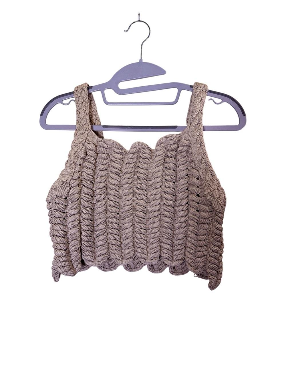 DKNY Women’s Taupe Crochet Knit Crop Top Bralette sz L